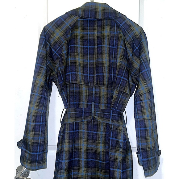 NWT Avec Les Filles Navy Blue Plaid Belted Trenchcoat (Oversize Fit) - Picture 8 of 8